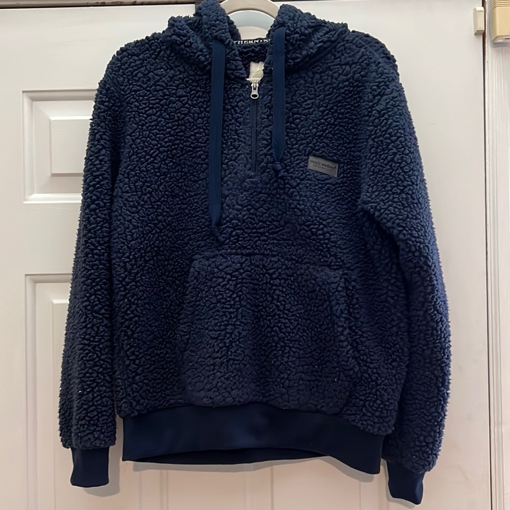 Simply Southern Sherpa hoodie, large, navy blue